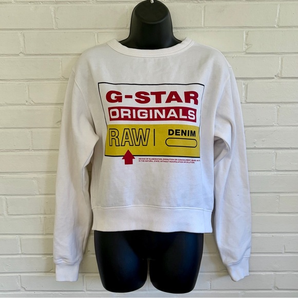 G-Star Raw Cropped Graphic Sweatshirt in White, SZ S LIKE NEW - Picture 6 of 12